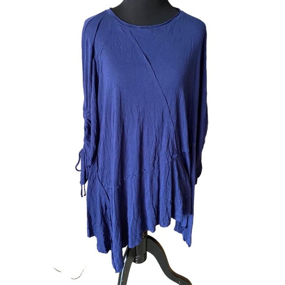 Drapey Deep purple-Blue Soft Jersey oversized top Ruched drawstring sleeves - Picture 1 of 11